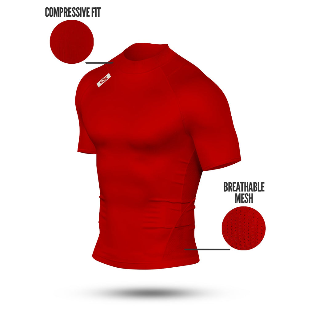 Core Turtleneck Compression Short Sleeve Red
