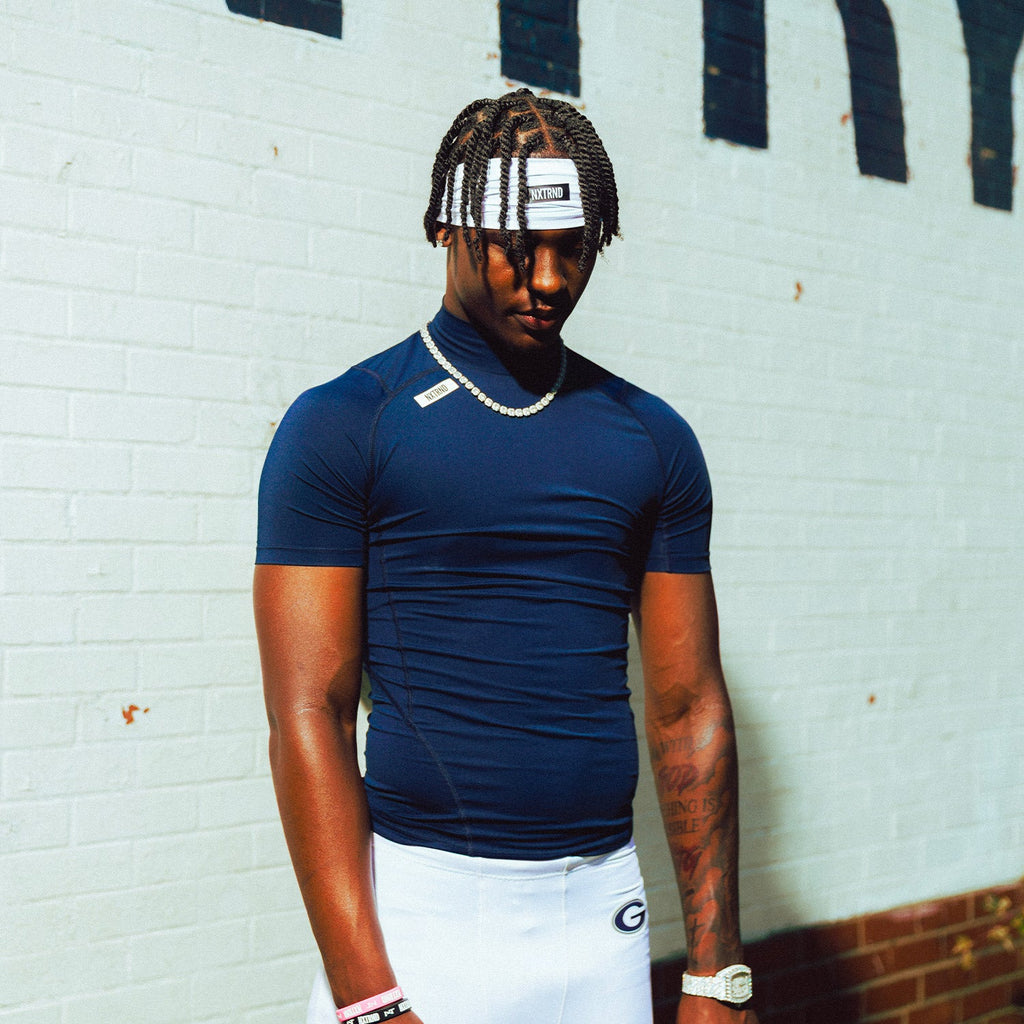 Core Turtleneck Compression Short Sleeve Navy Blue